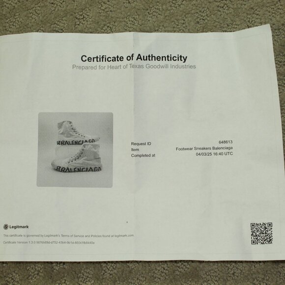 Balenciaga Unisex Ivory Paris Distressed Canvas High-Top Sneakers Shoes - Picture 7 of 7